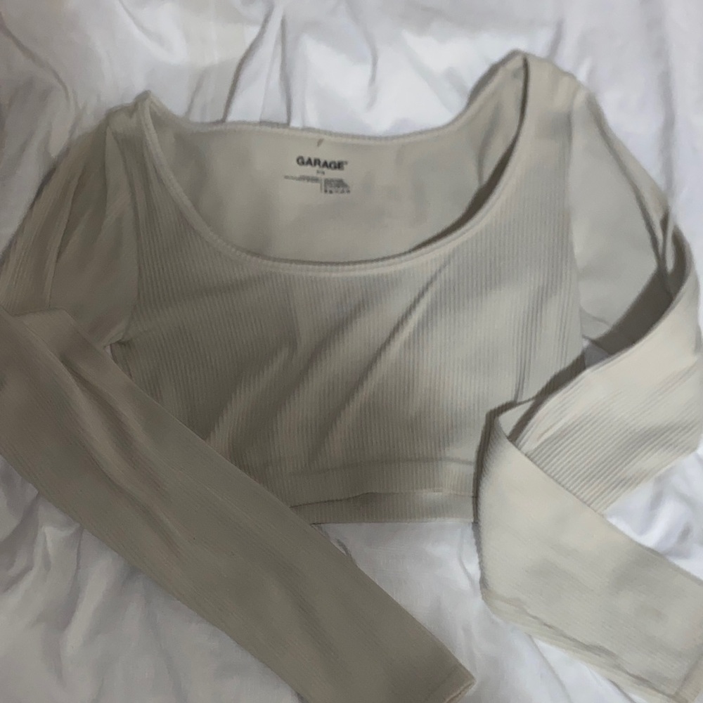 Garage Beige Ribbed Long Sleeve Bodysuit